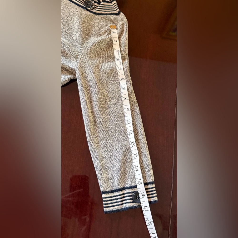 Emma James Claiborne Gray Scoopneck Sweater with white dark blue Striped Trim - Picture 7 of 8